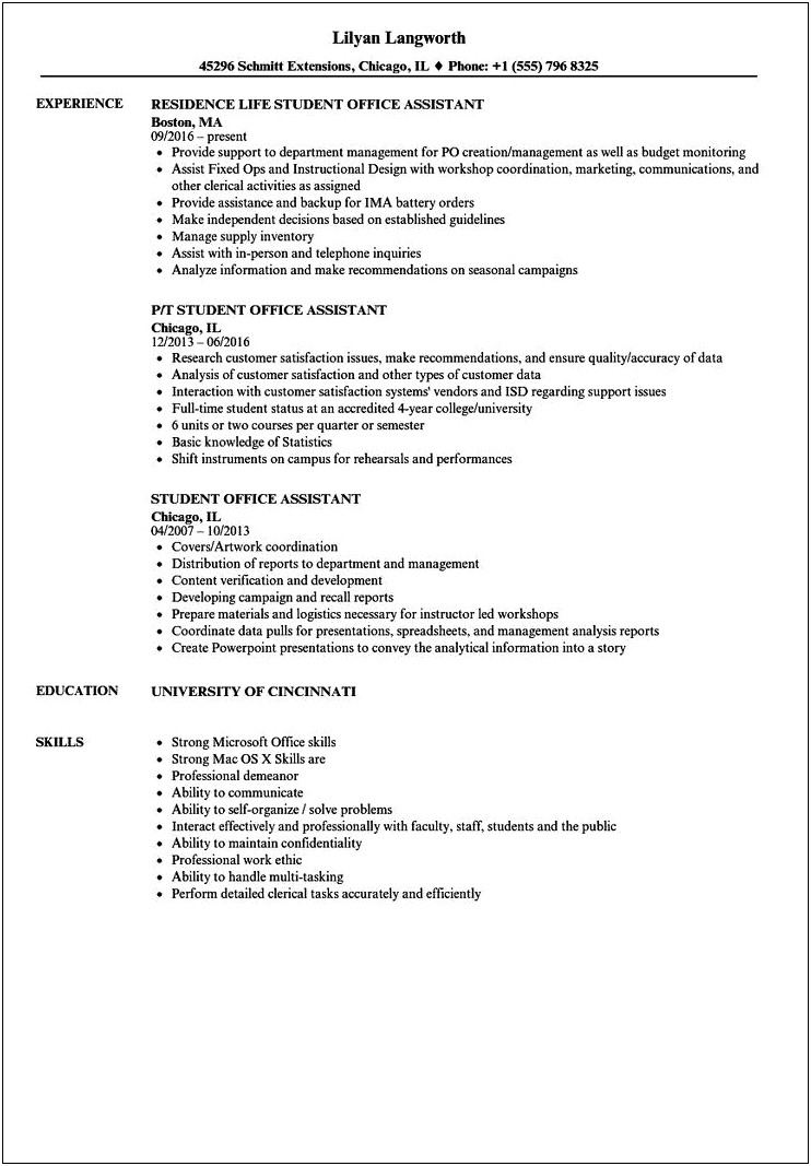 Office Assistant Job Description Sample Resume