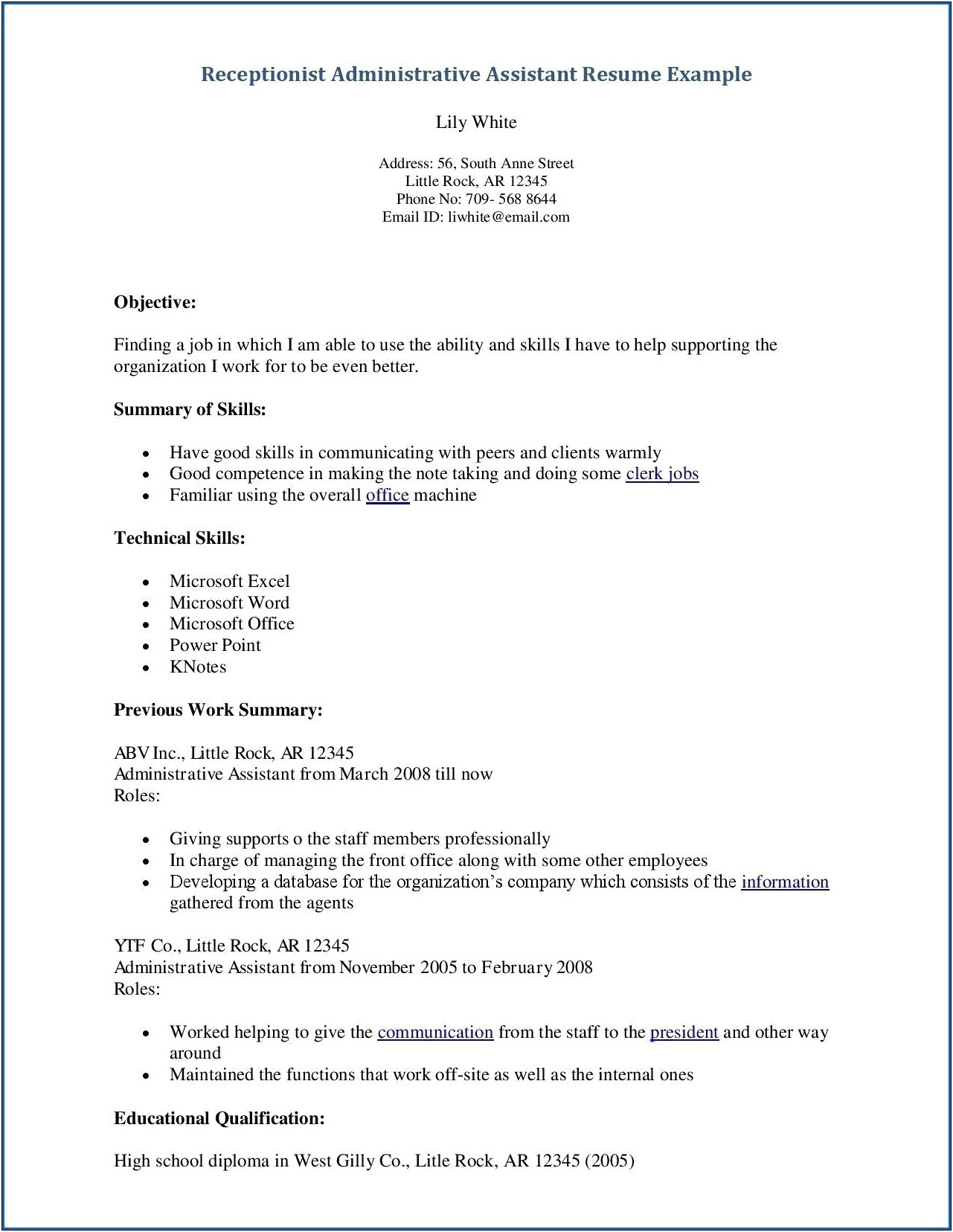 Office Assistant Resume Objective Sample