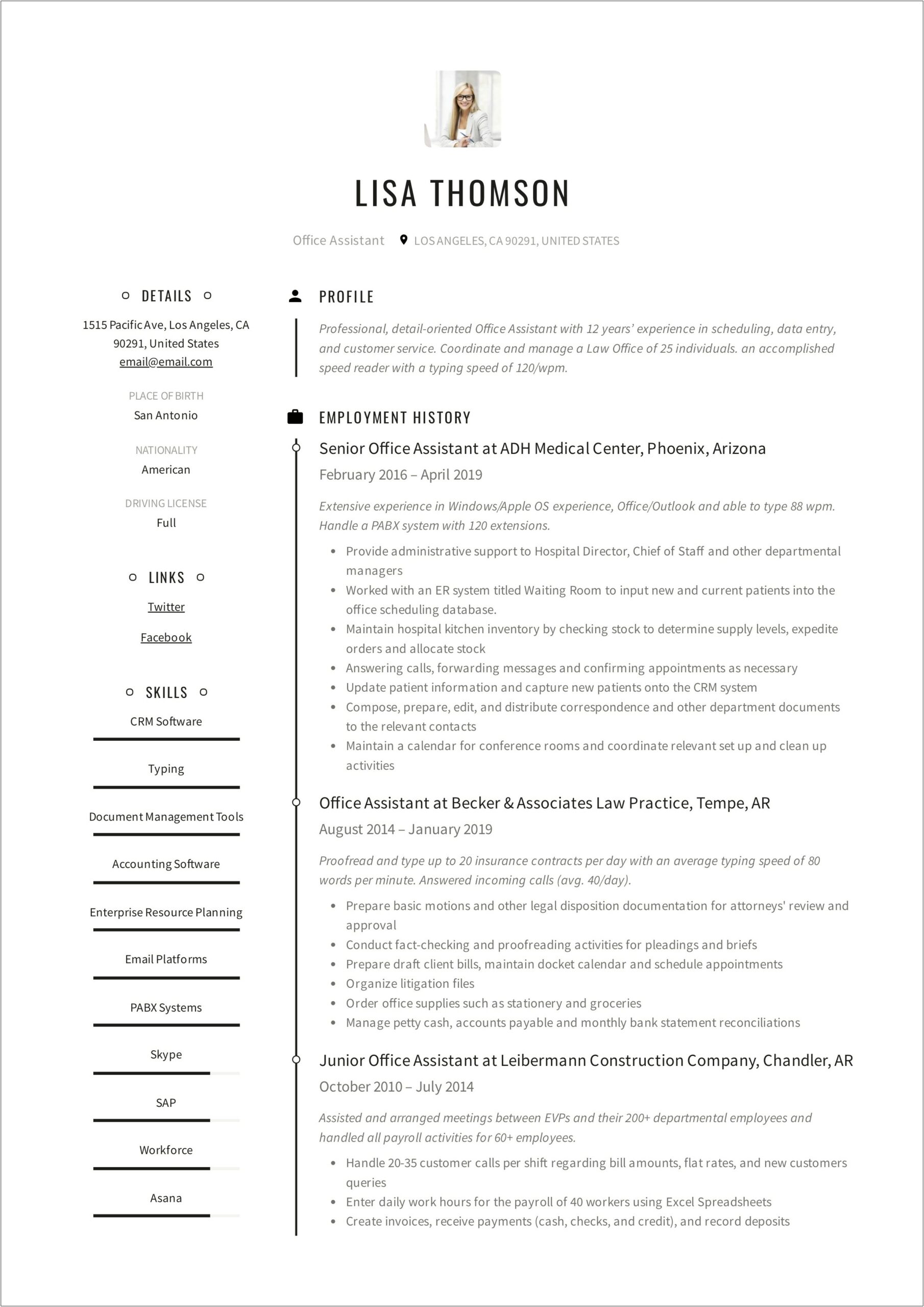 Office Assistant Resume Template Microsoft Word