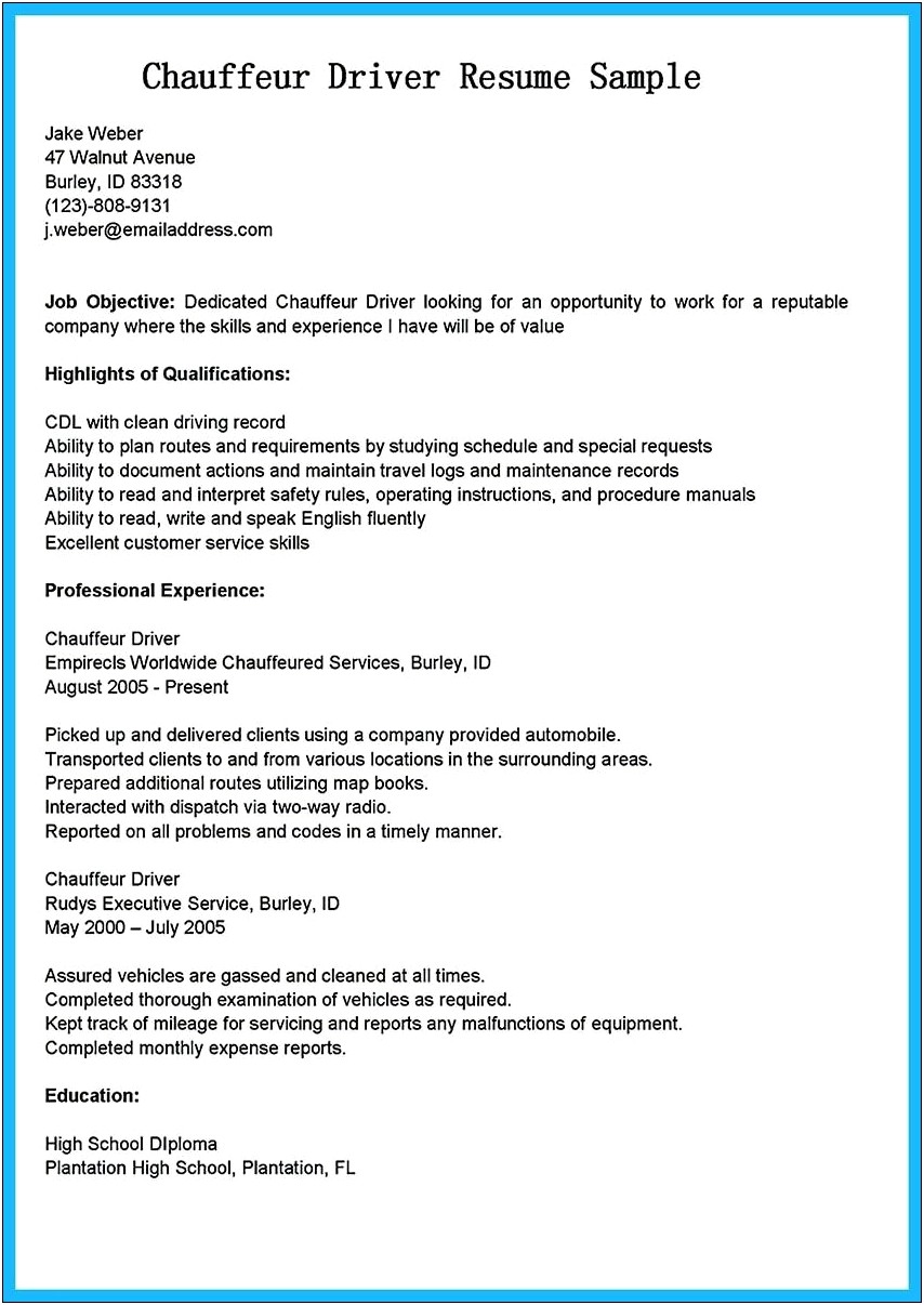 Office Driver Job Description For Resume