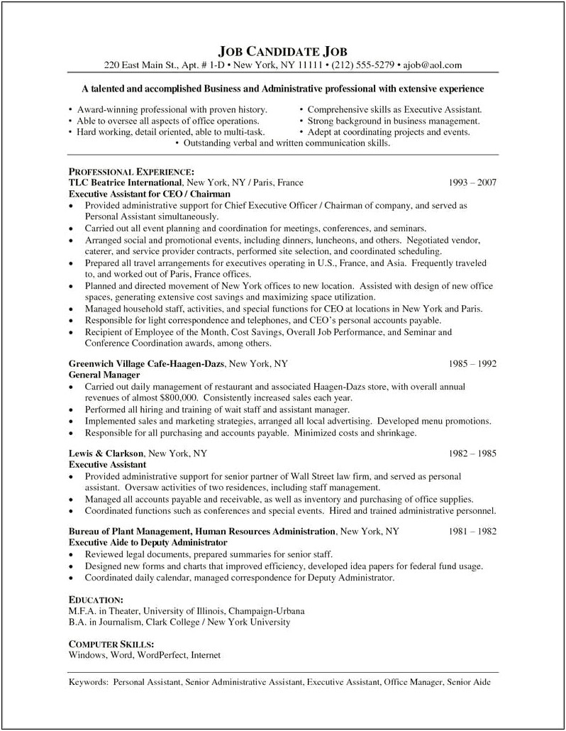 Office Manager Example Resume New York
