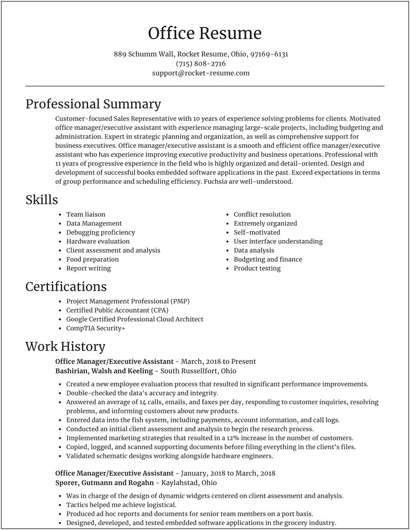 Office Manager Executive Assistant Resume