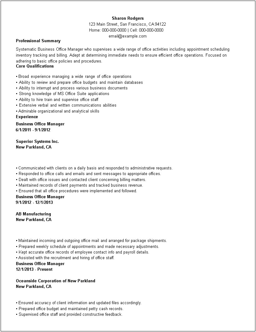 Office Manager Financial Services Resume