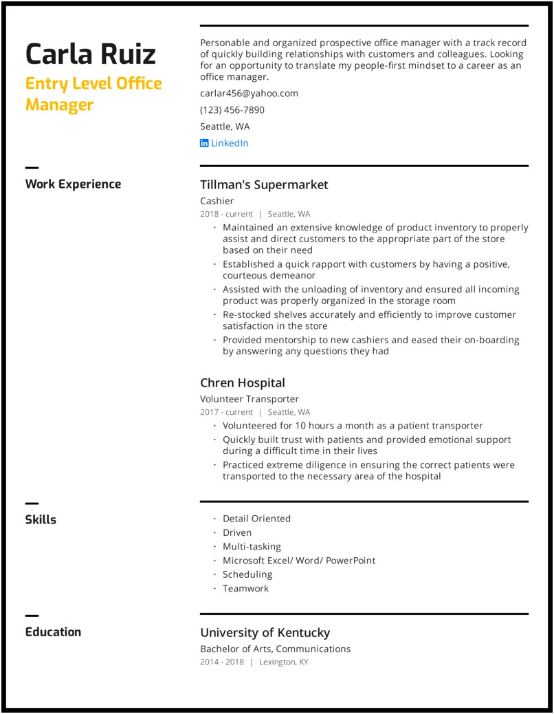 Office Manager Resume Graduation Year