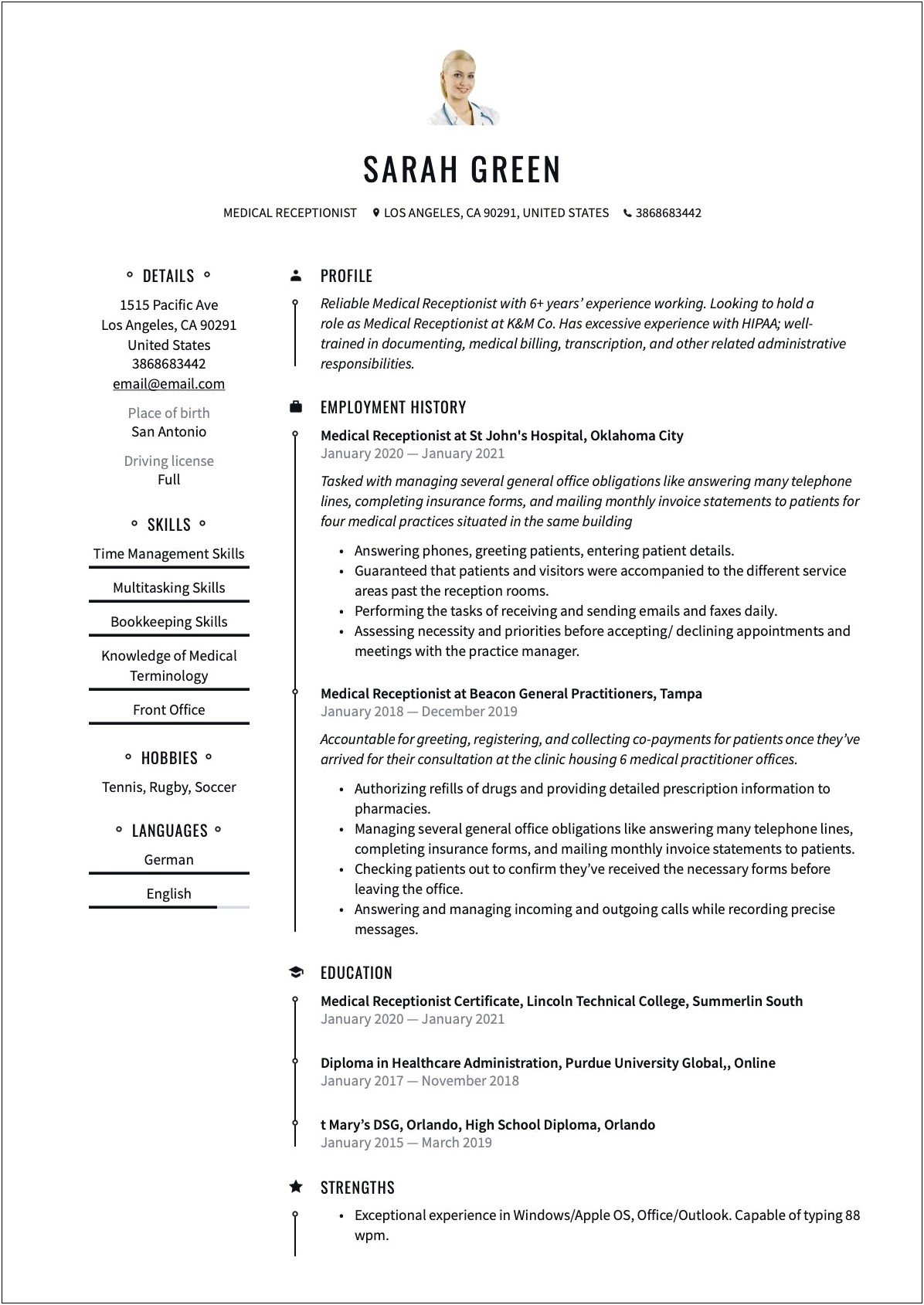 Office Manager Resume Medical License Insurance