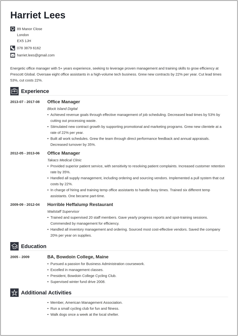 Office Manager Resume Profile Examples