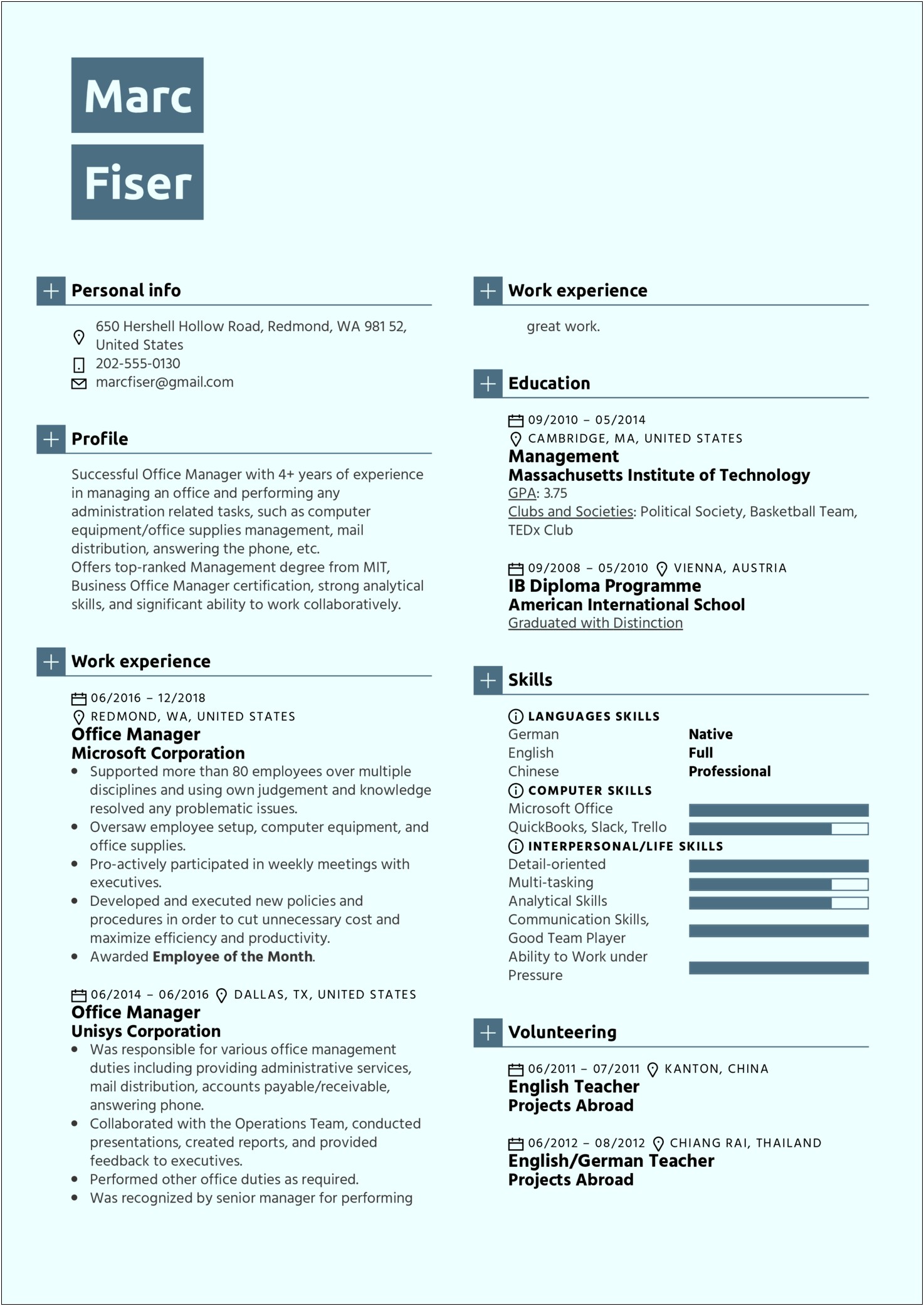 Office Manager Resume Sample Templates