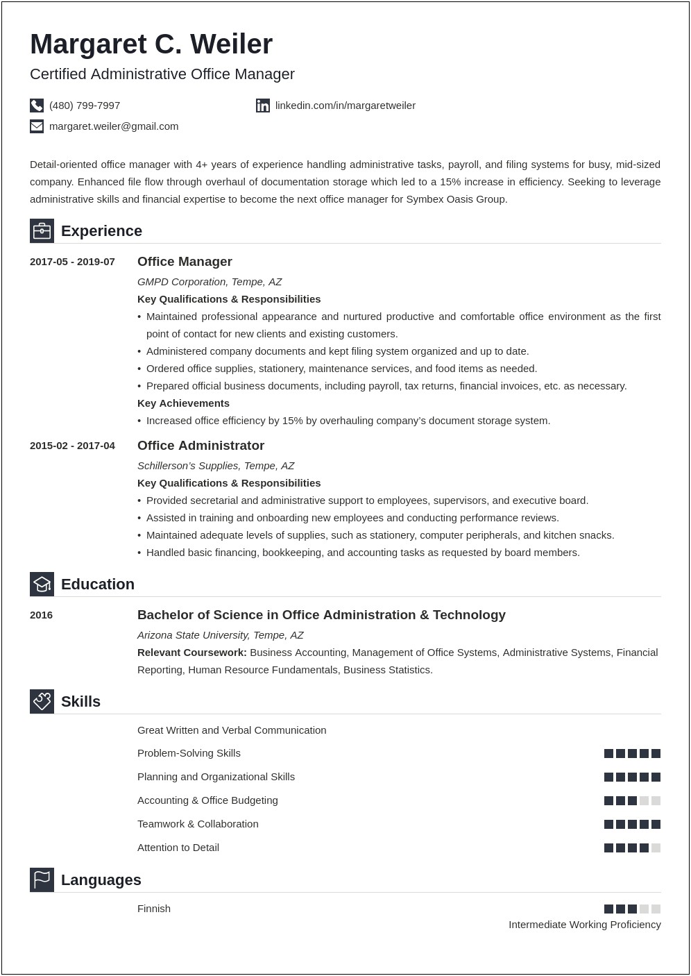 Office Manager Resume Summary Sample
