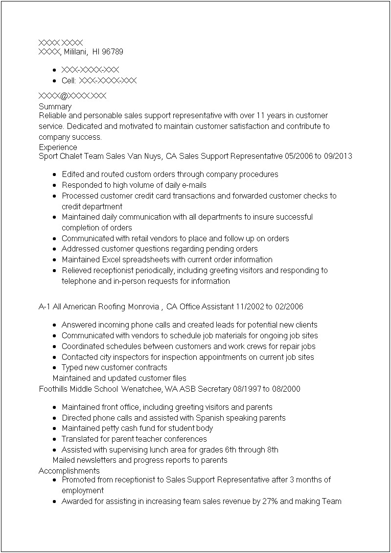 Office Representative Job Description Resume