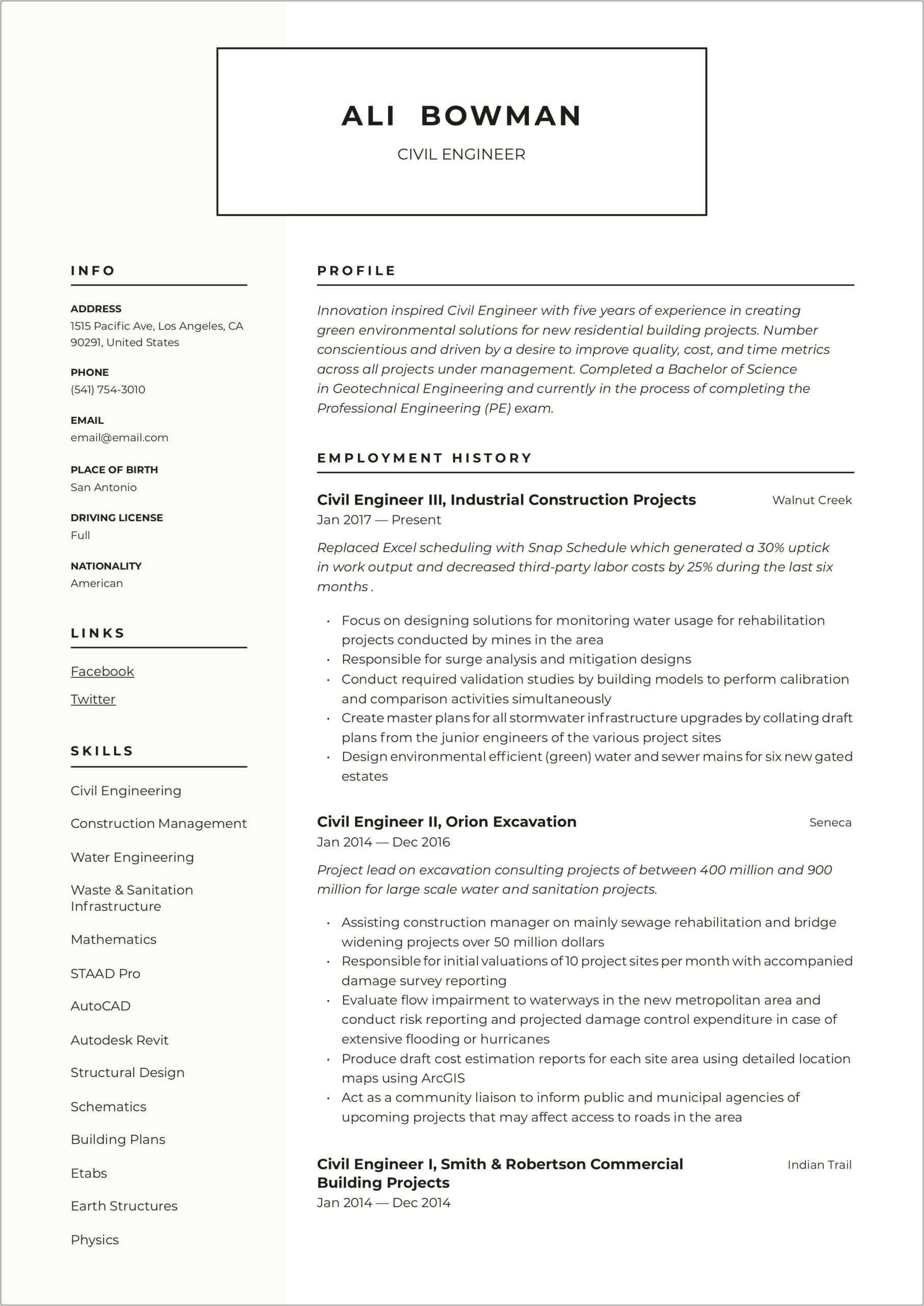 Offshore Structural Engineer Resume Sample