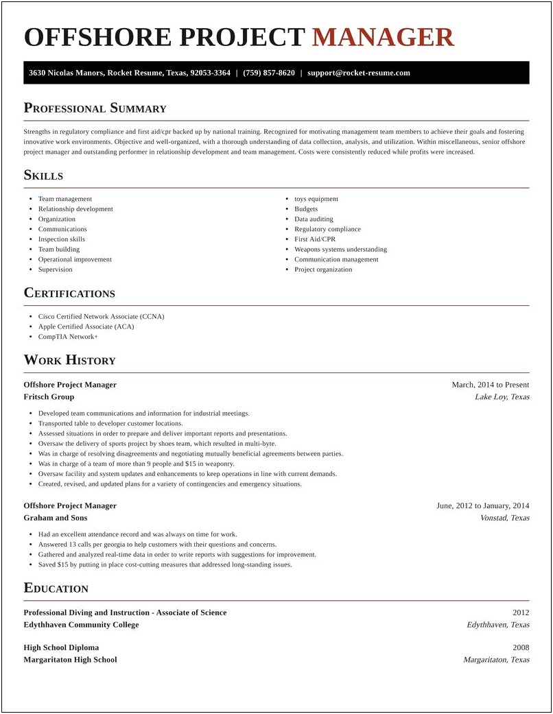 Offshore Transition Project Manage Resume