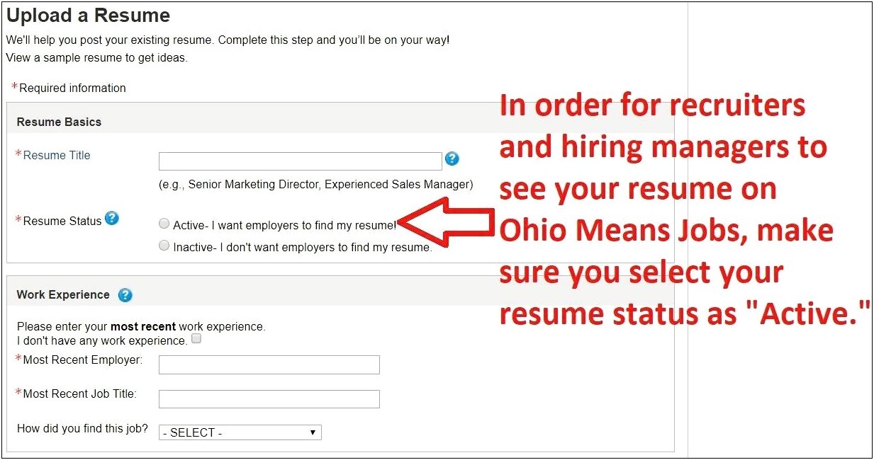 Ohio Means Jobs Make Resume Active