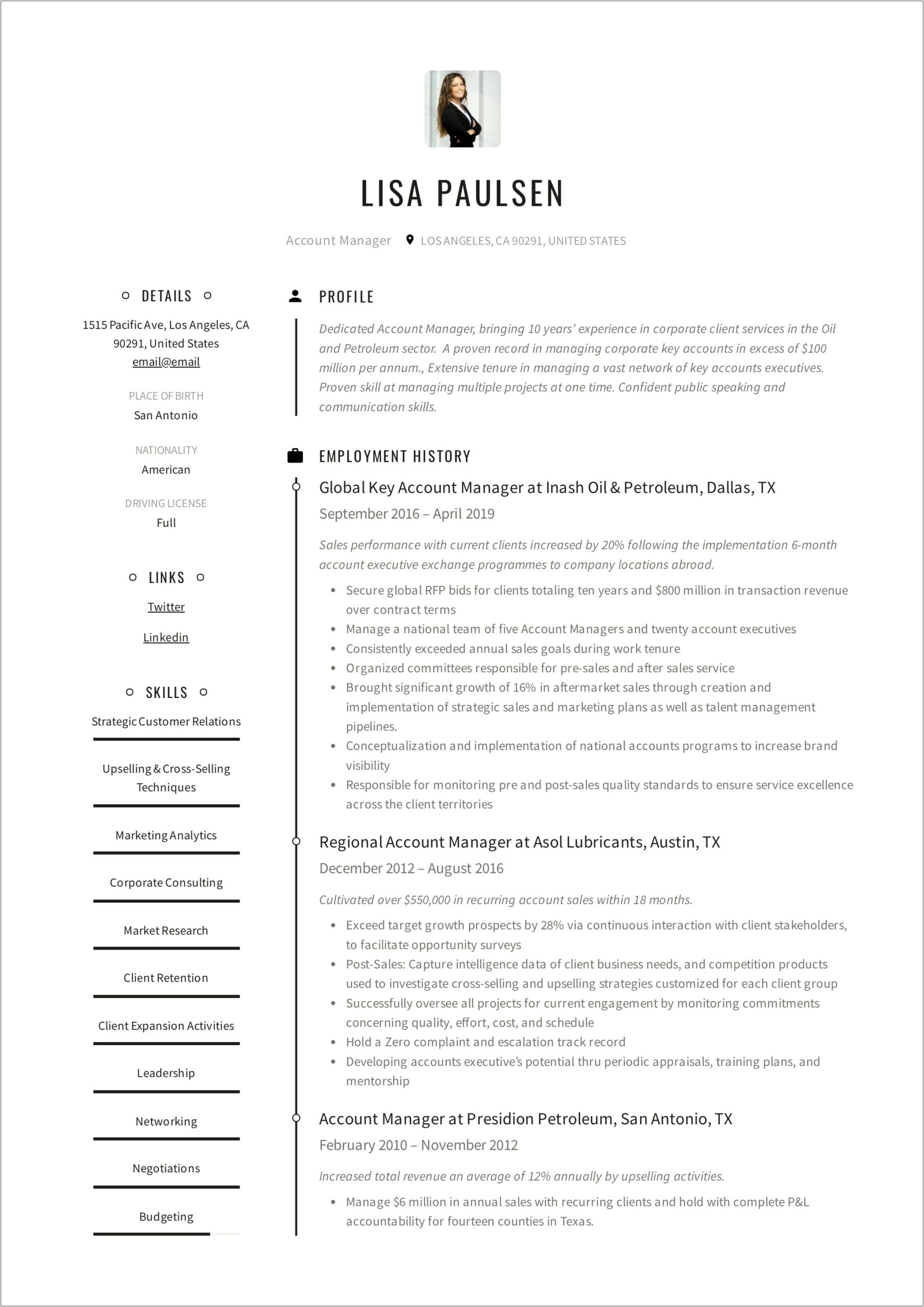 Oil And Gas Account Manager Resume