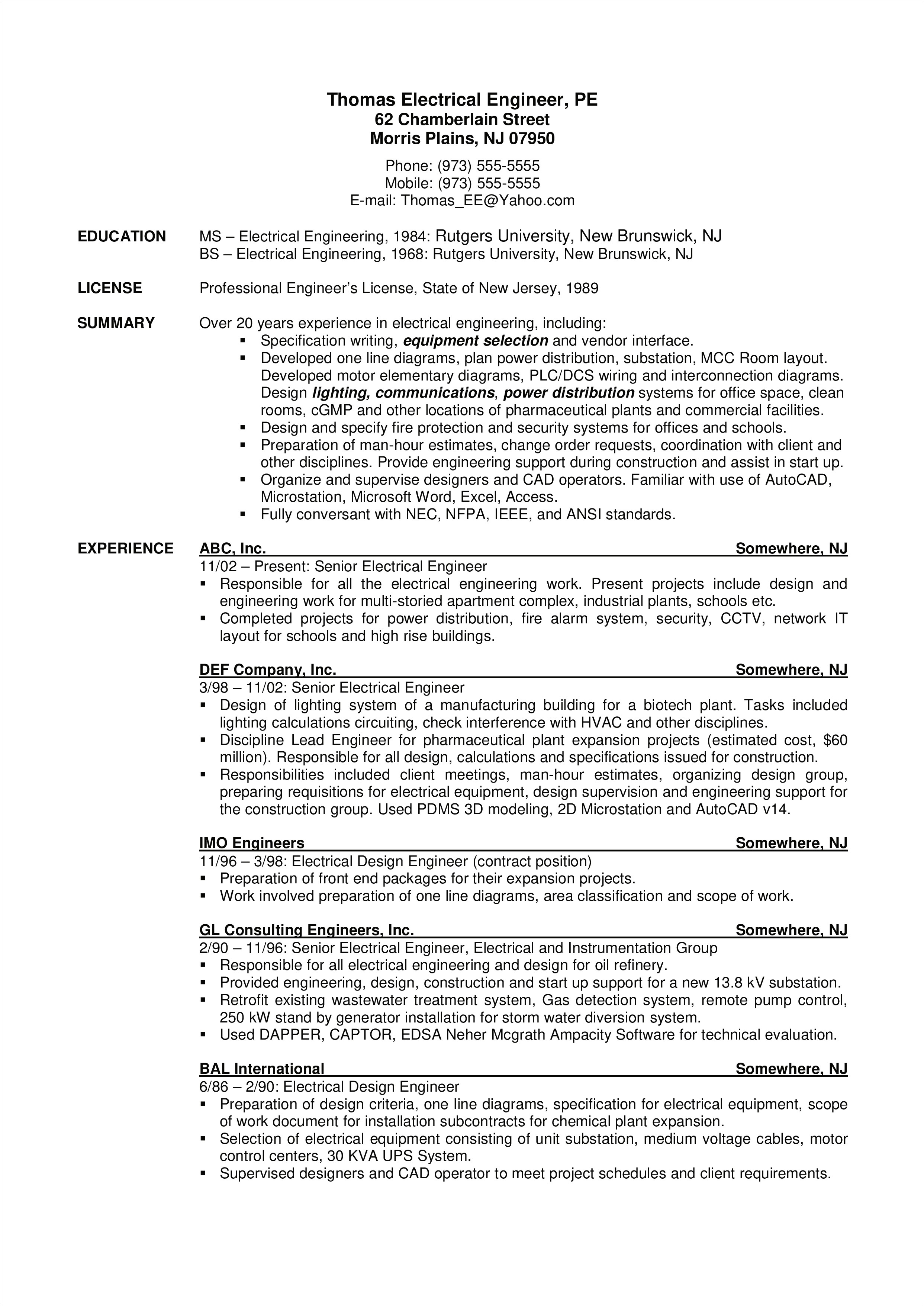 Oil And Gas Engineer Resume Template