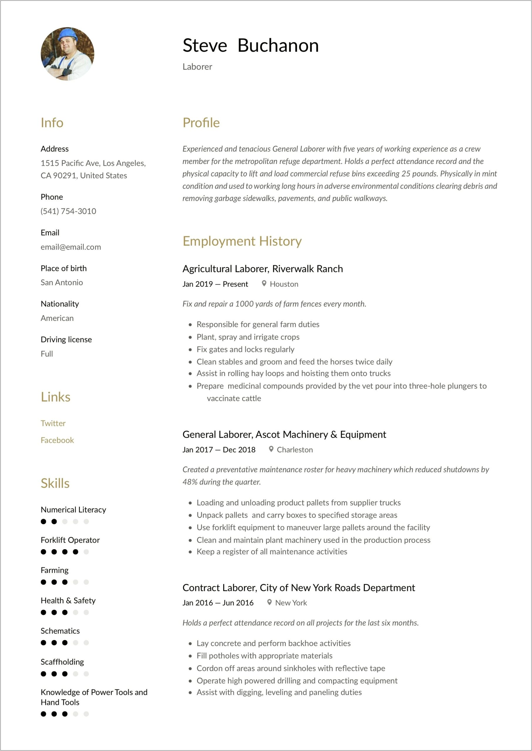 Oil Field Laborer Resume Examples