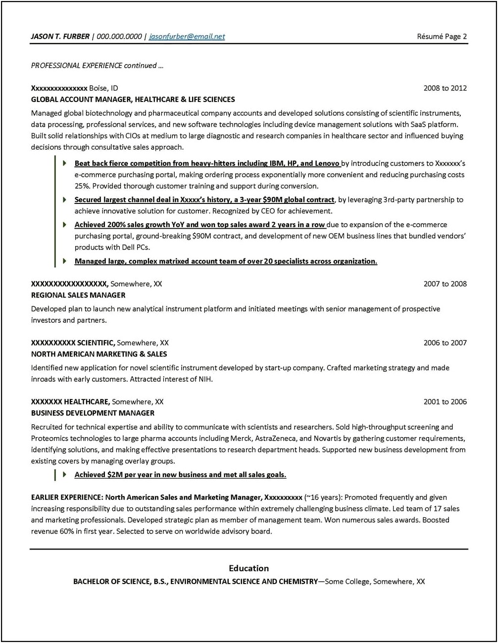 One Page Resume Development Manager
