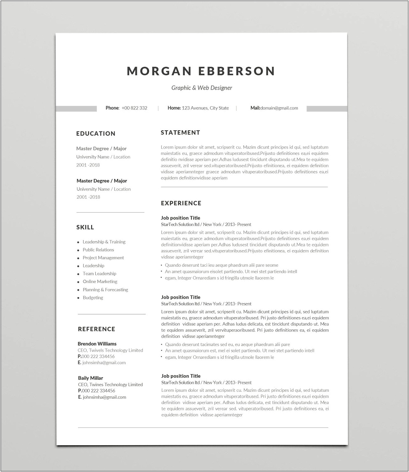 One Page Resume With Work Experience