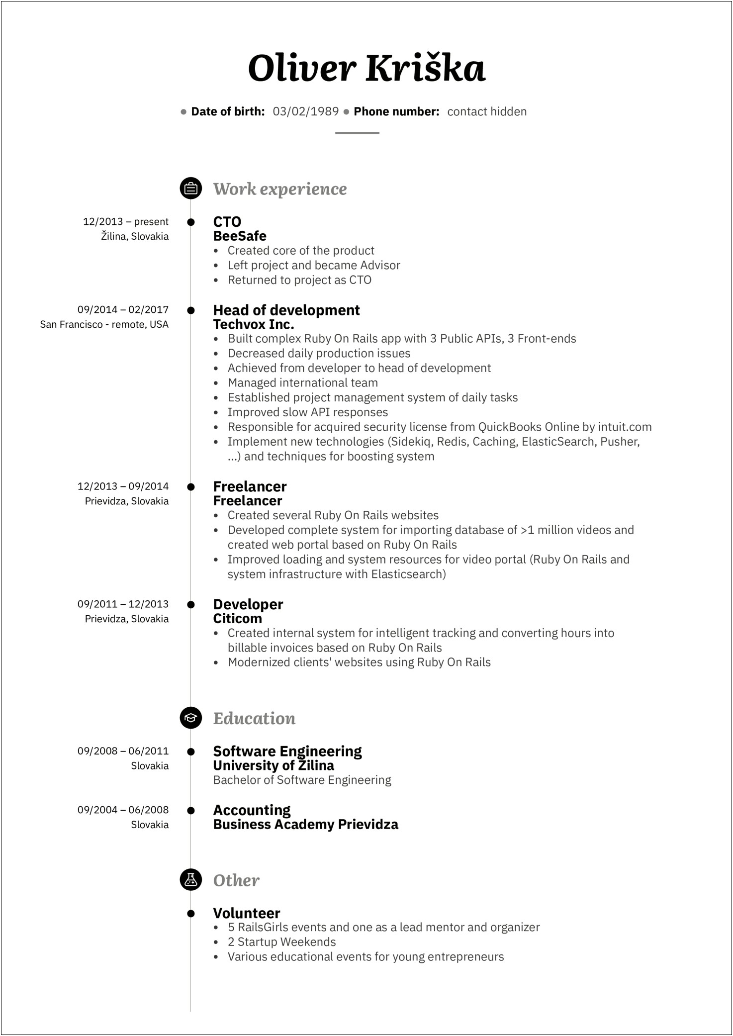 One Year Experience Resume For Web Developer