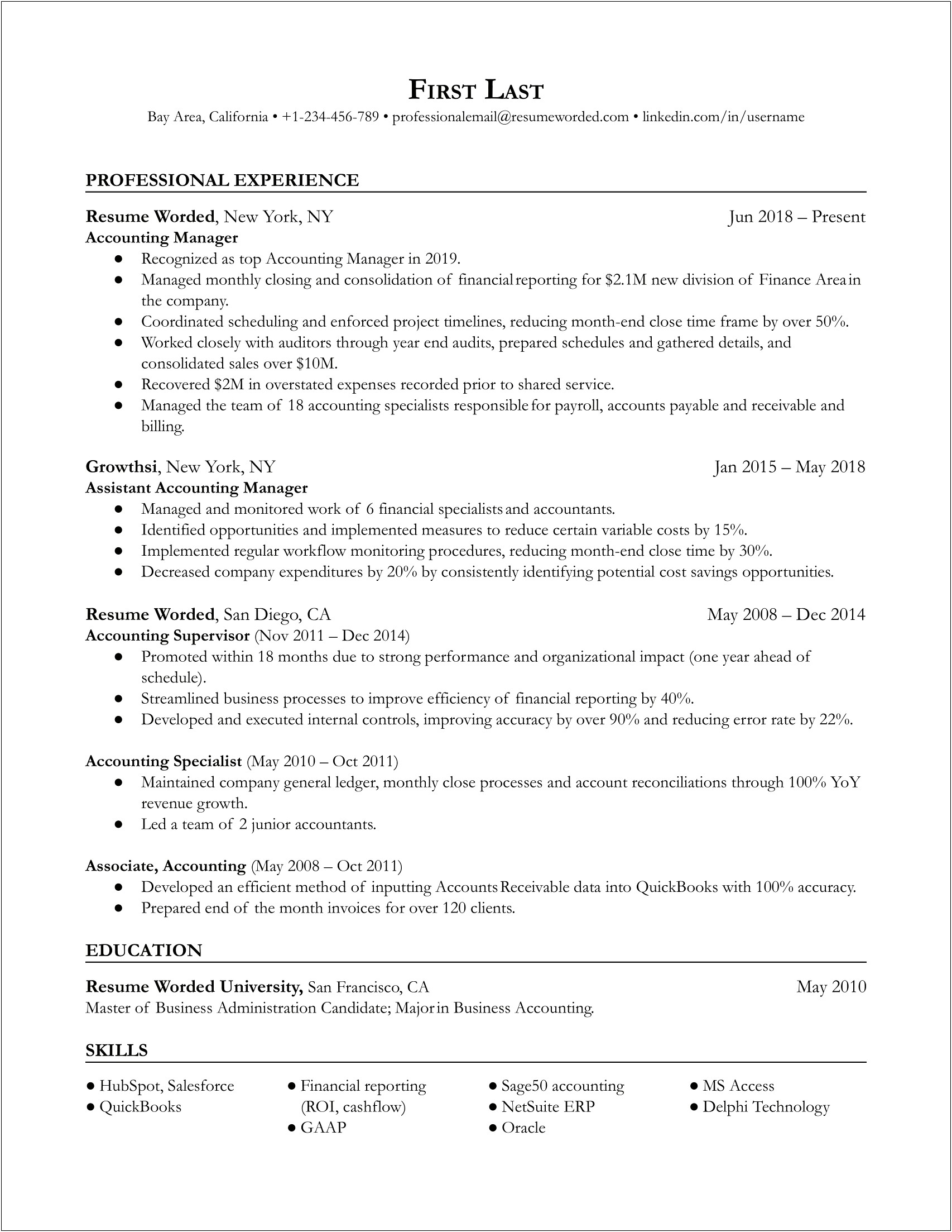 One Year Experience Resume Format For Accountant