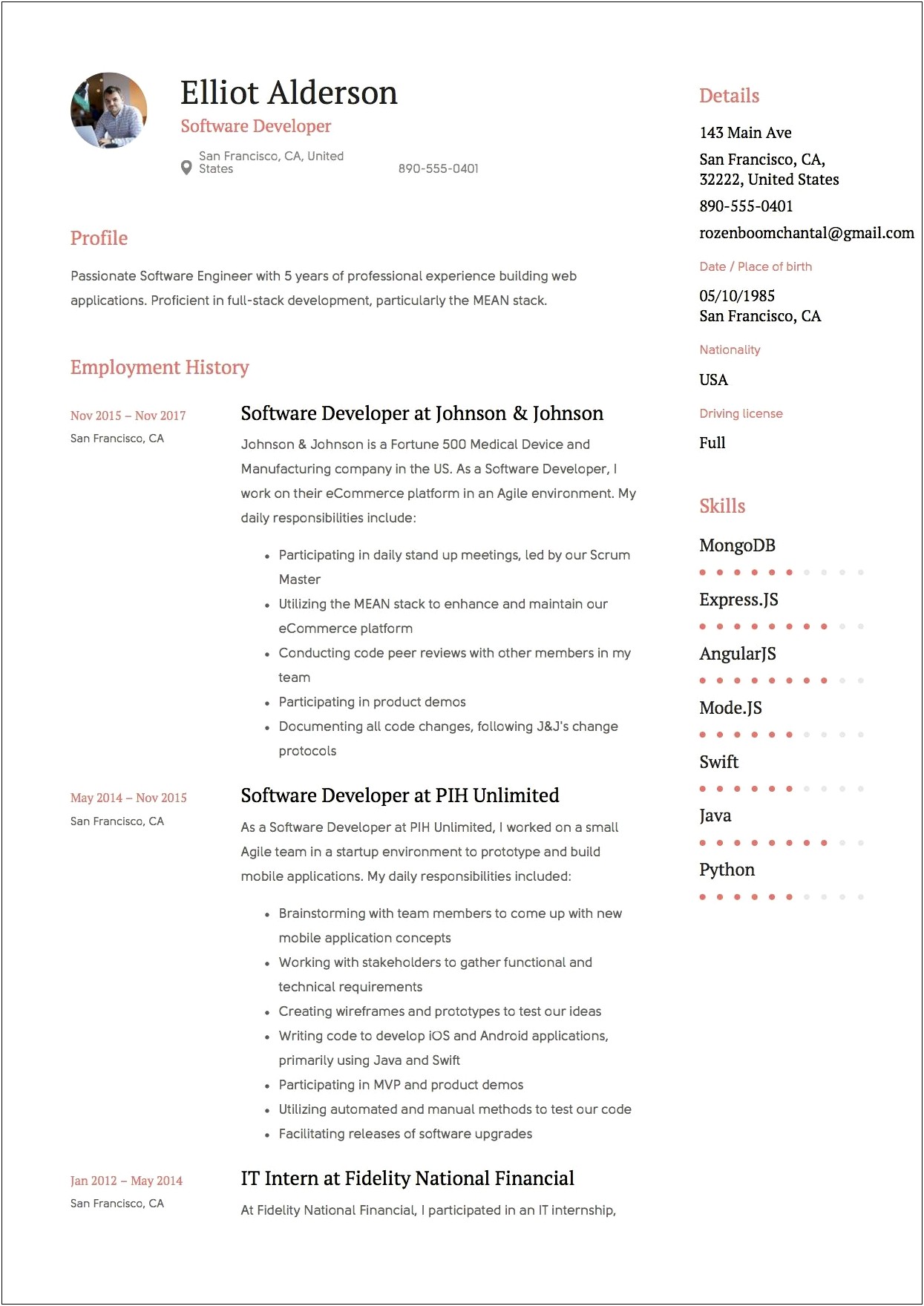 One Year Experience Resume Format For Android Developer