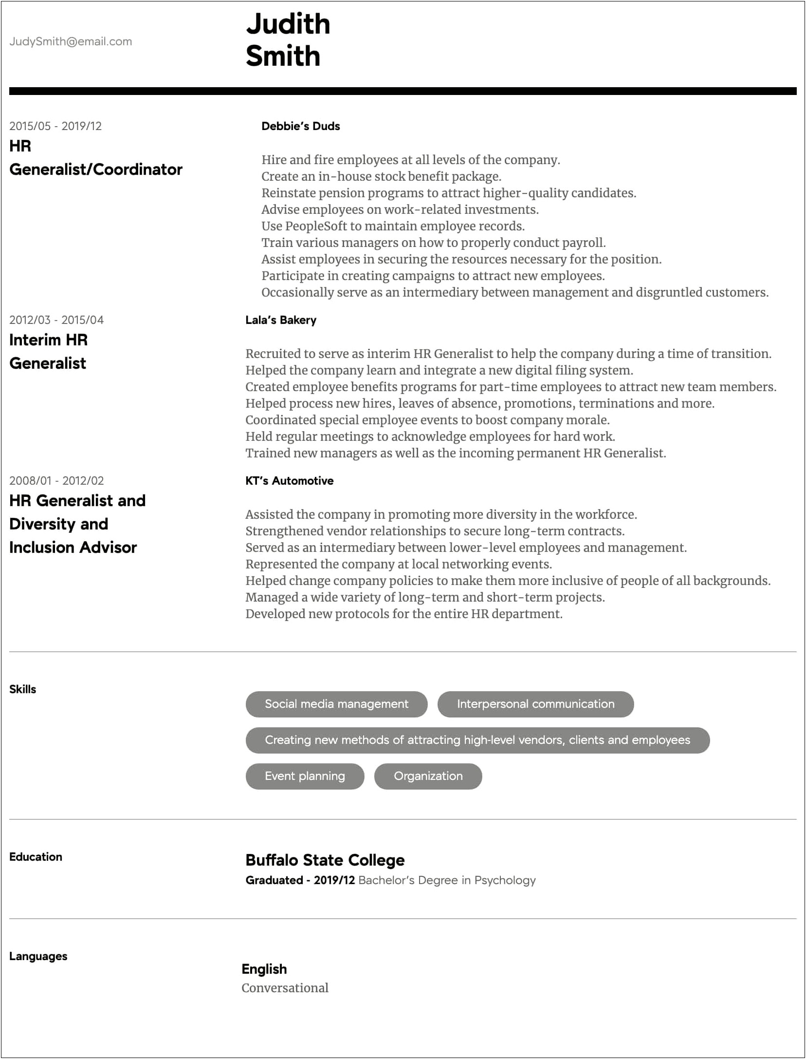 One Year Experience Resume Format For Hr