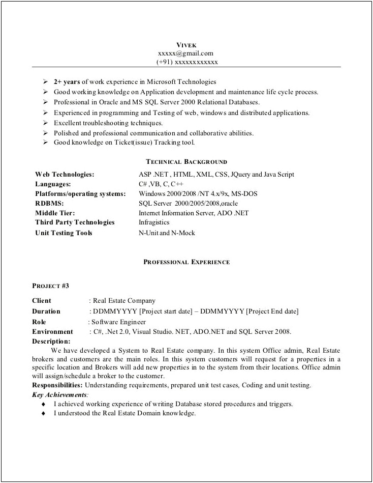 One Year Experience Resume Format Java Developer