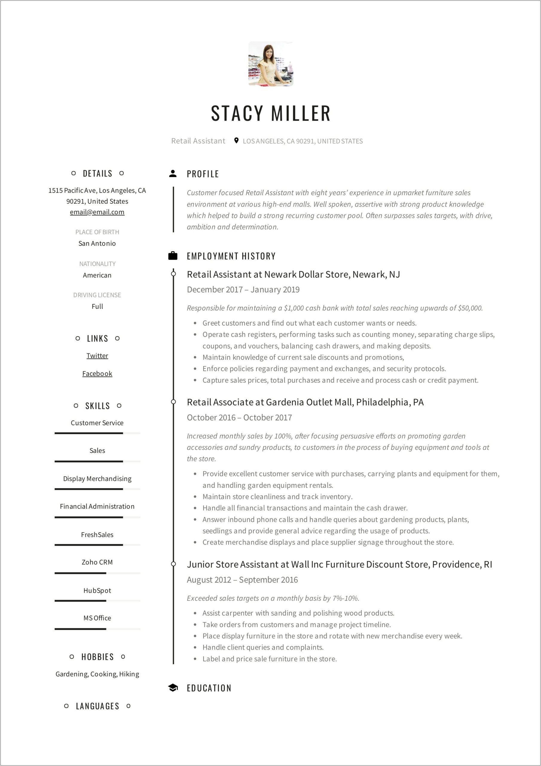 Online Clothing Business Resume Example