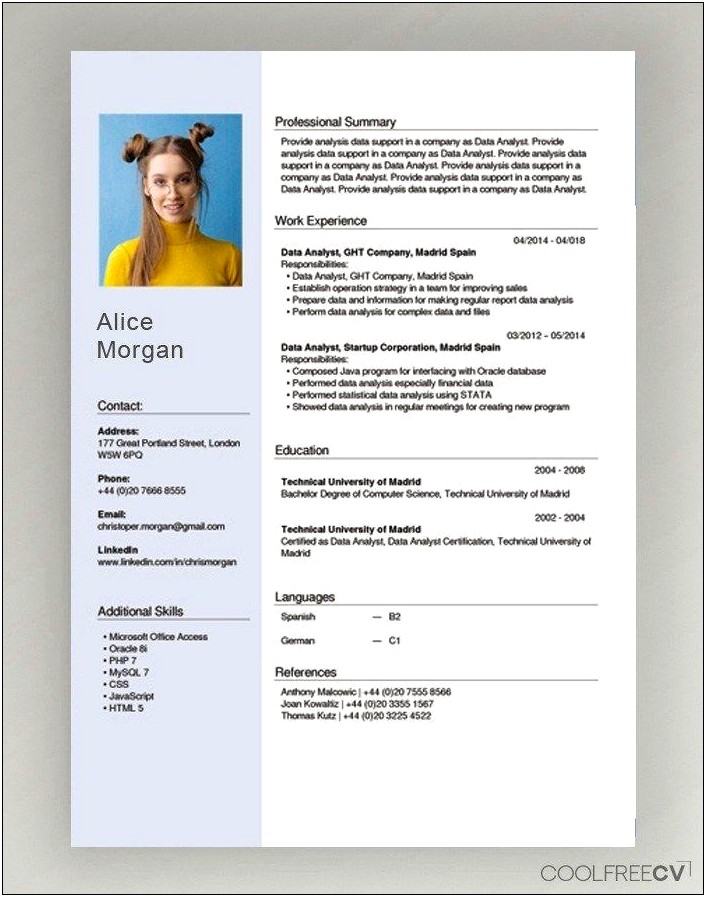 Online Resume Template With Photo Free