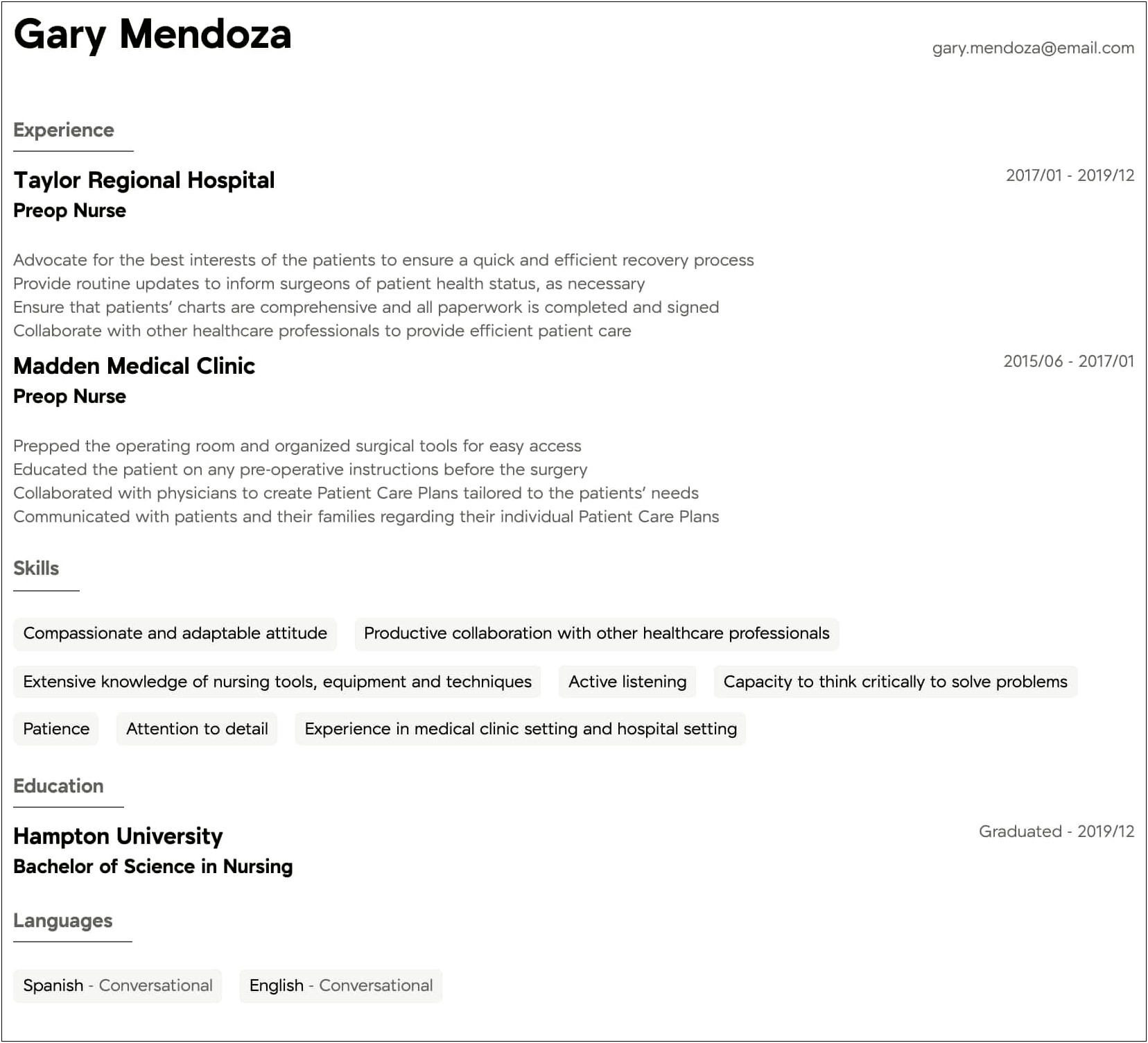 Opd Nurse Job Description Resume