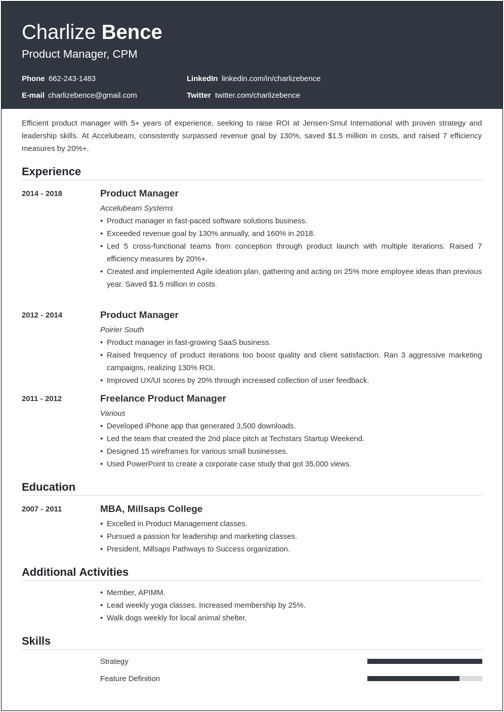 Opening Line For Product Manager Resume