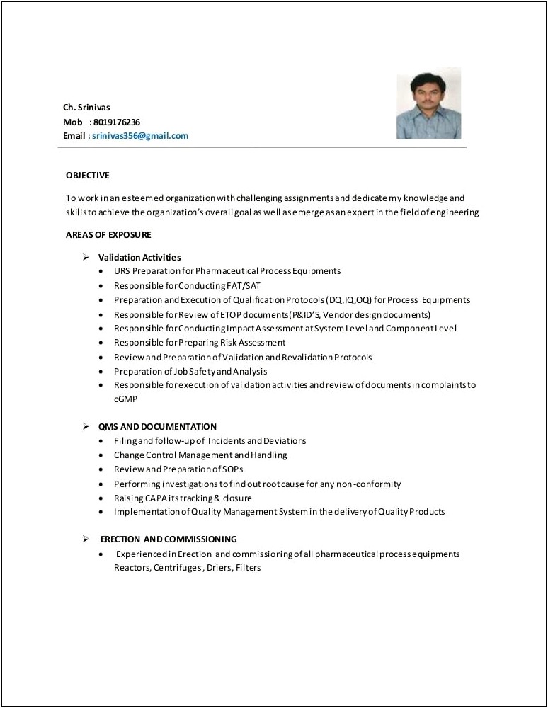 Operation And Maintenance Manager Resume