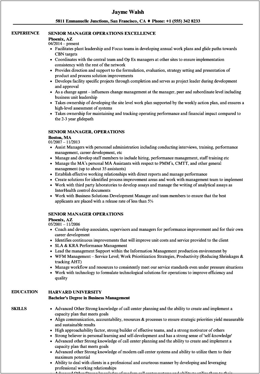 Operations Manager Gmp Resume Sample