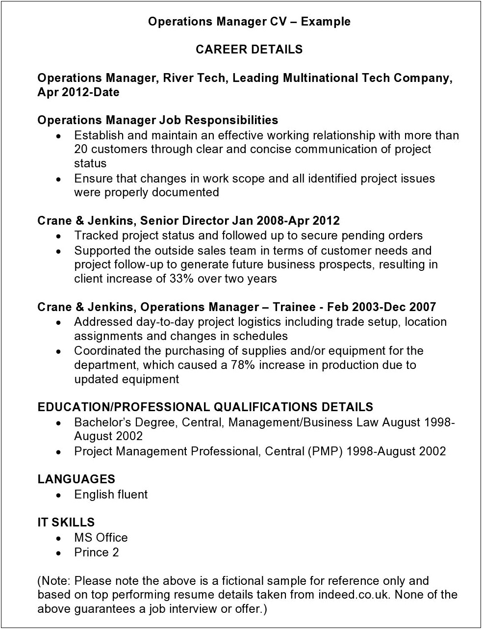 Operations Manager Job Responsibilities Resume