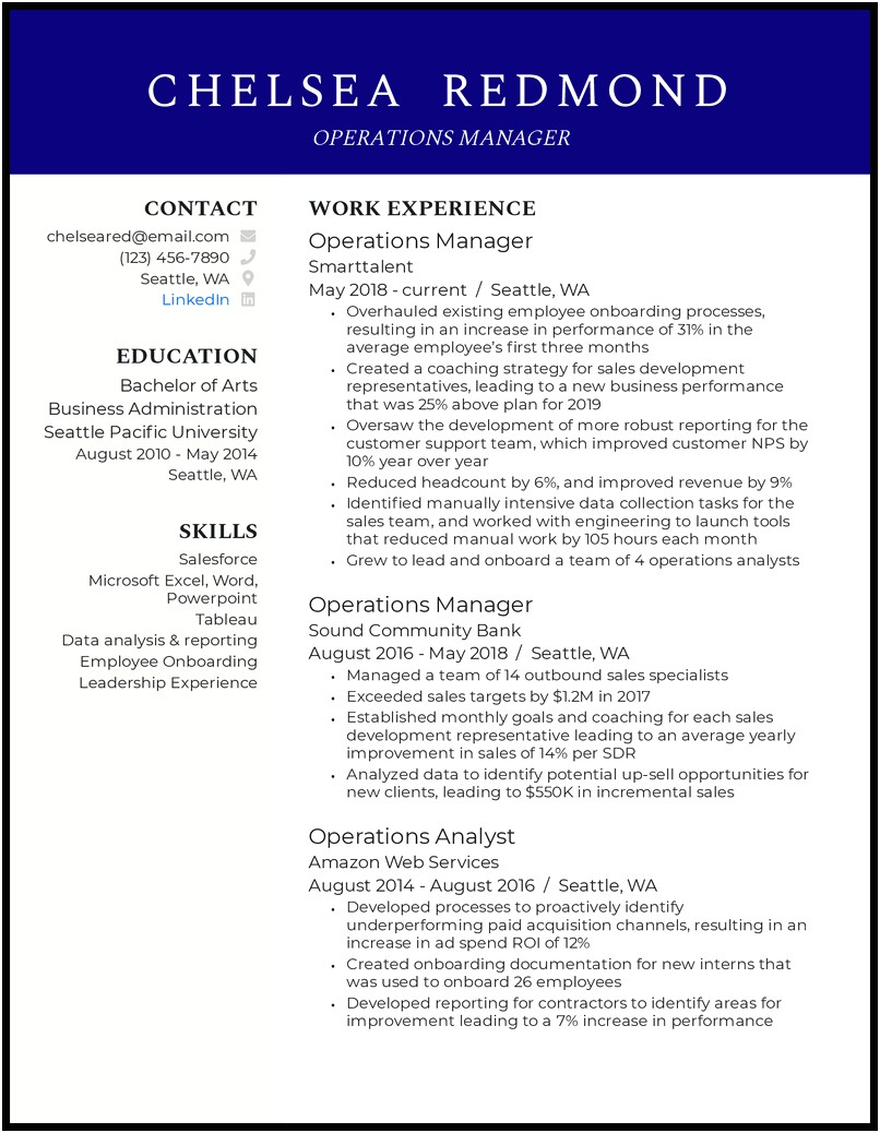 Operations Manager Resume Examples Samples