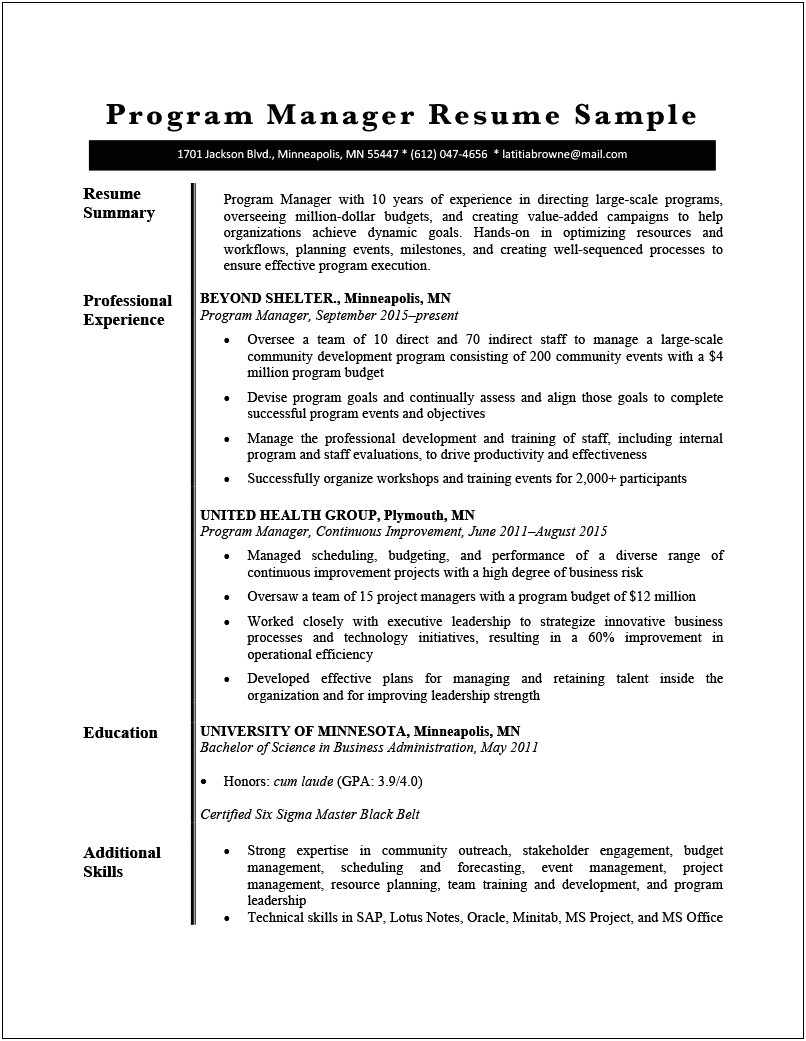 Operations Manager Resume In Library