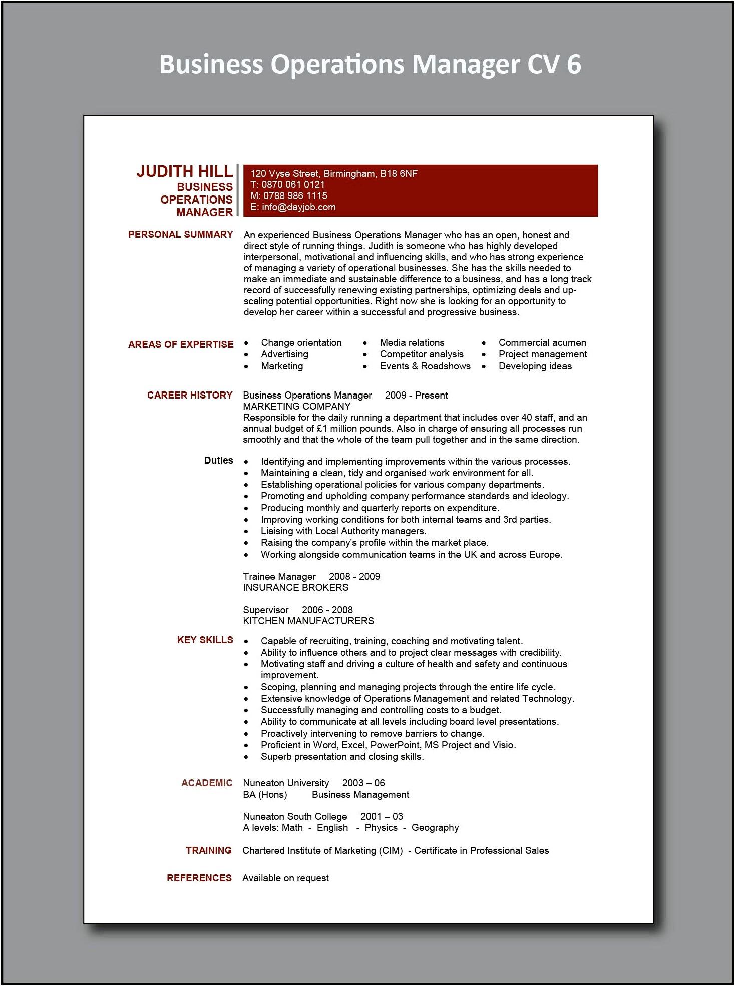 Operations Manager Tasks For Resume