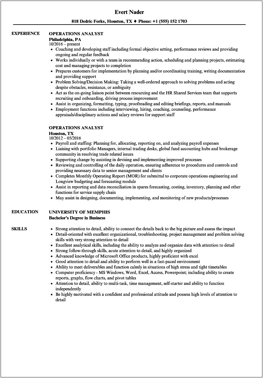 Operations Research Analyst Resume Sample