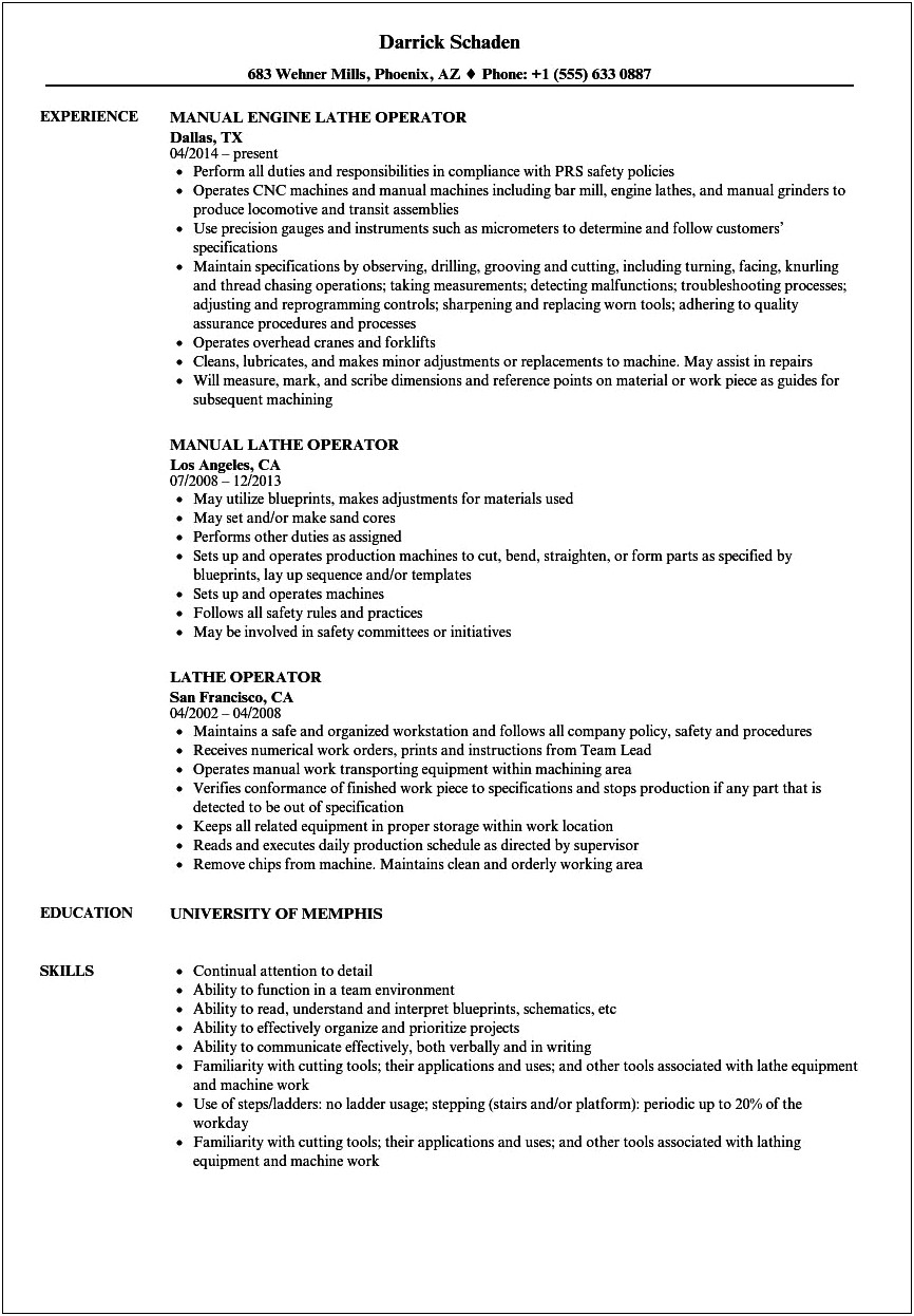 Operator Job Description For Resume