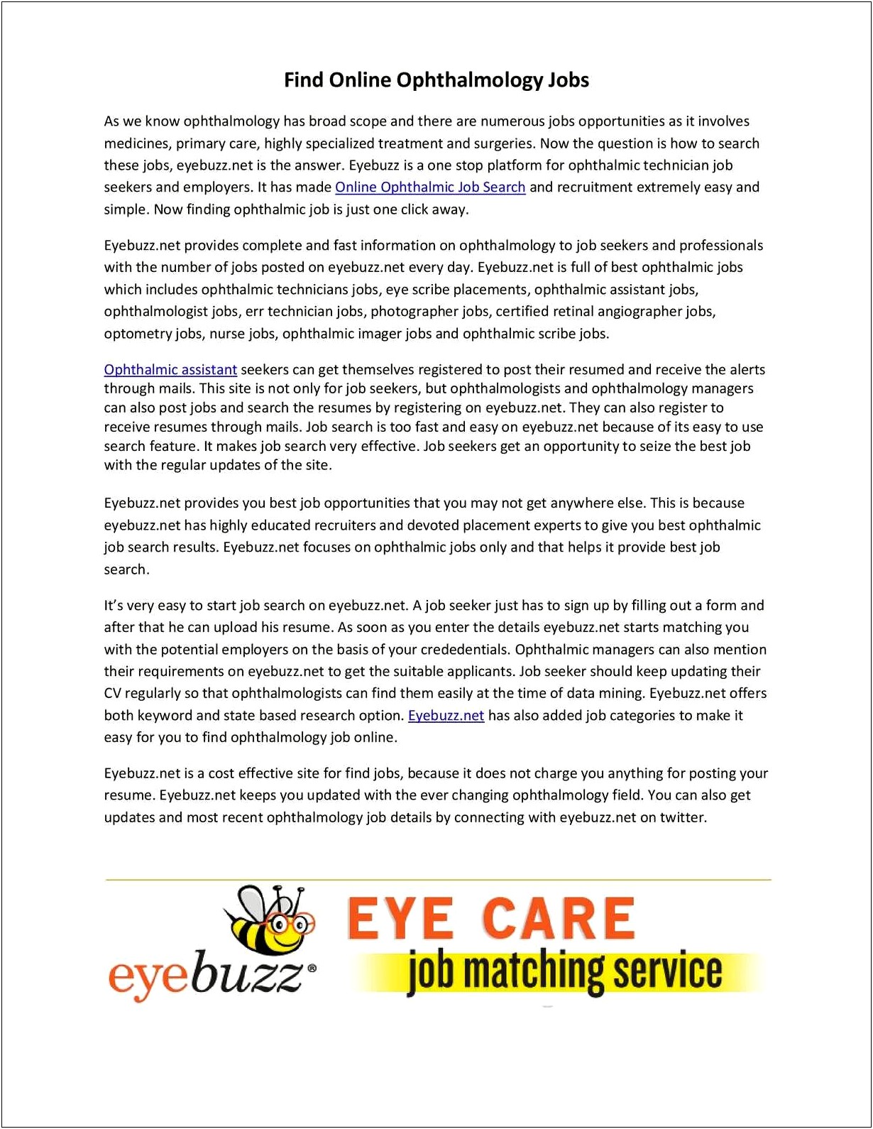 Optometric Assistant Job Description For Resume