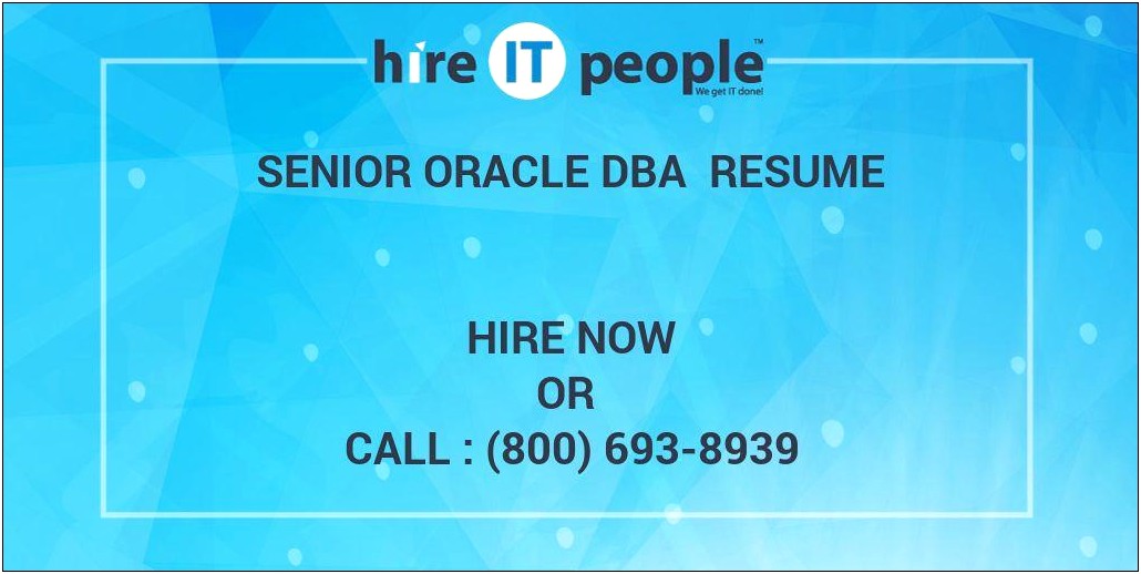 Oracle Dba 8 Years Experience Resume