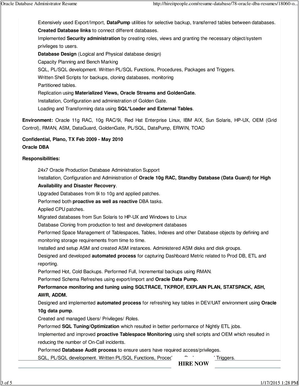 Oracle Dba Resume For 7 Years Experience Latest