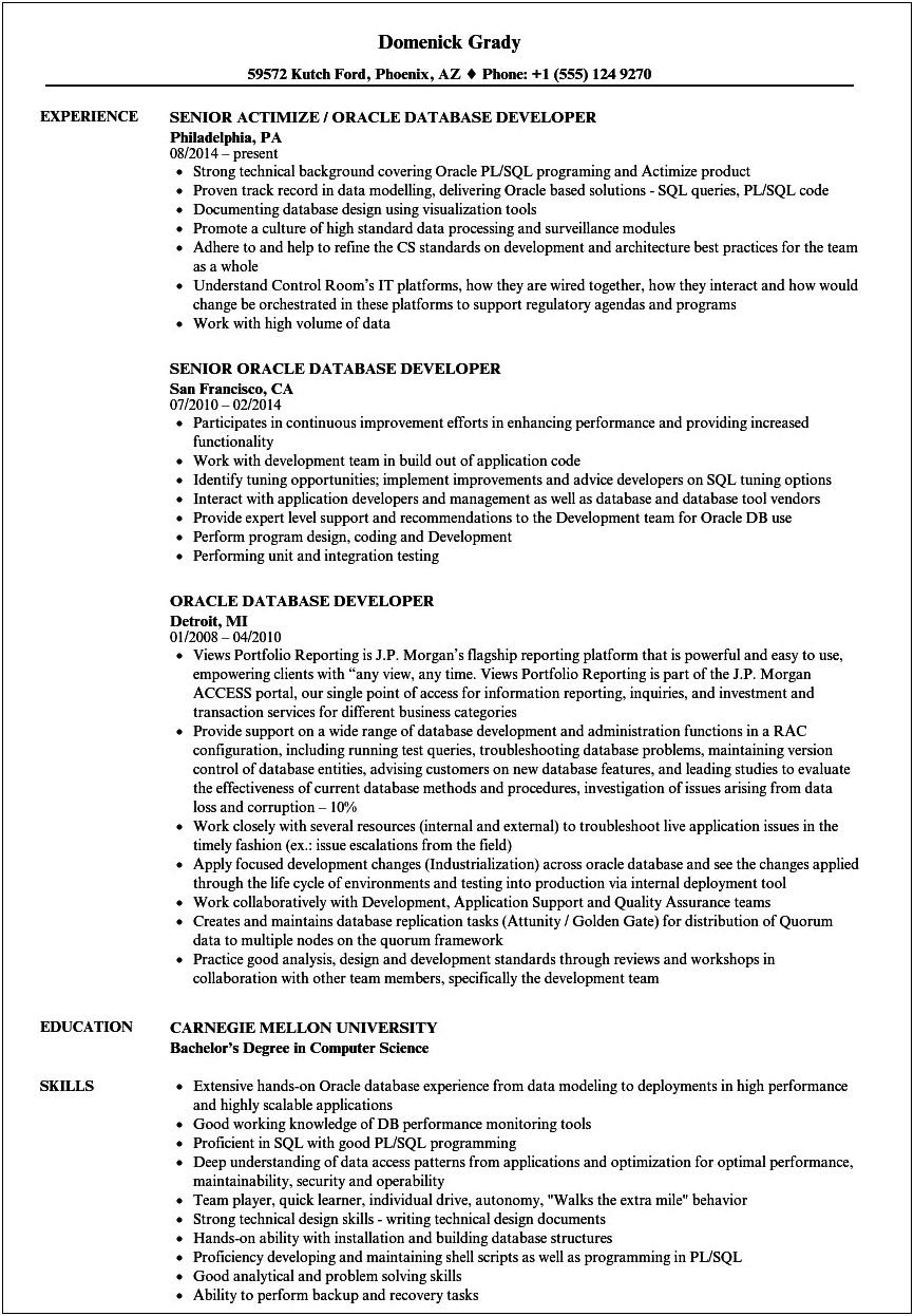 Oracle Dba Sample Resume For 7 Years Experience