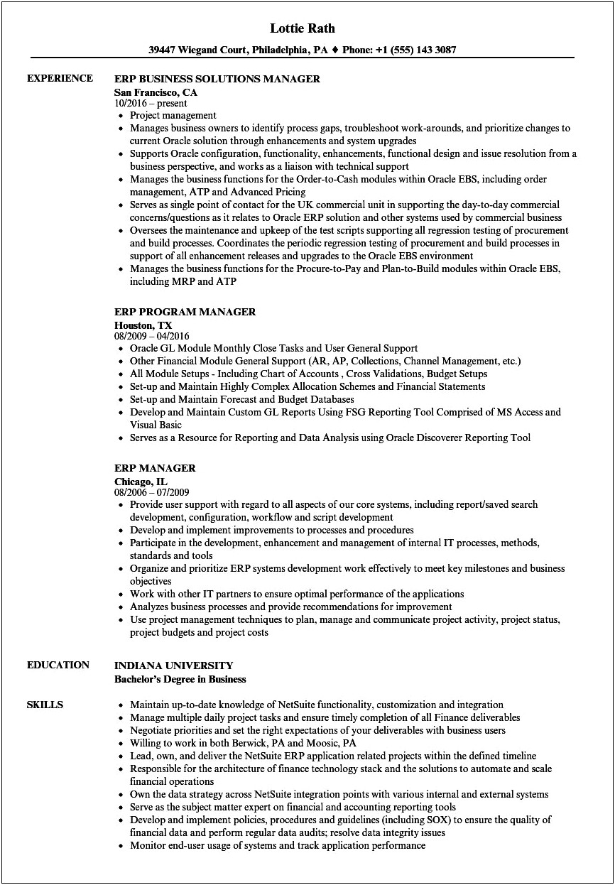 Oracle Ebs Project Manager Resume