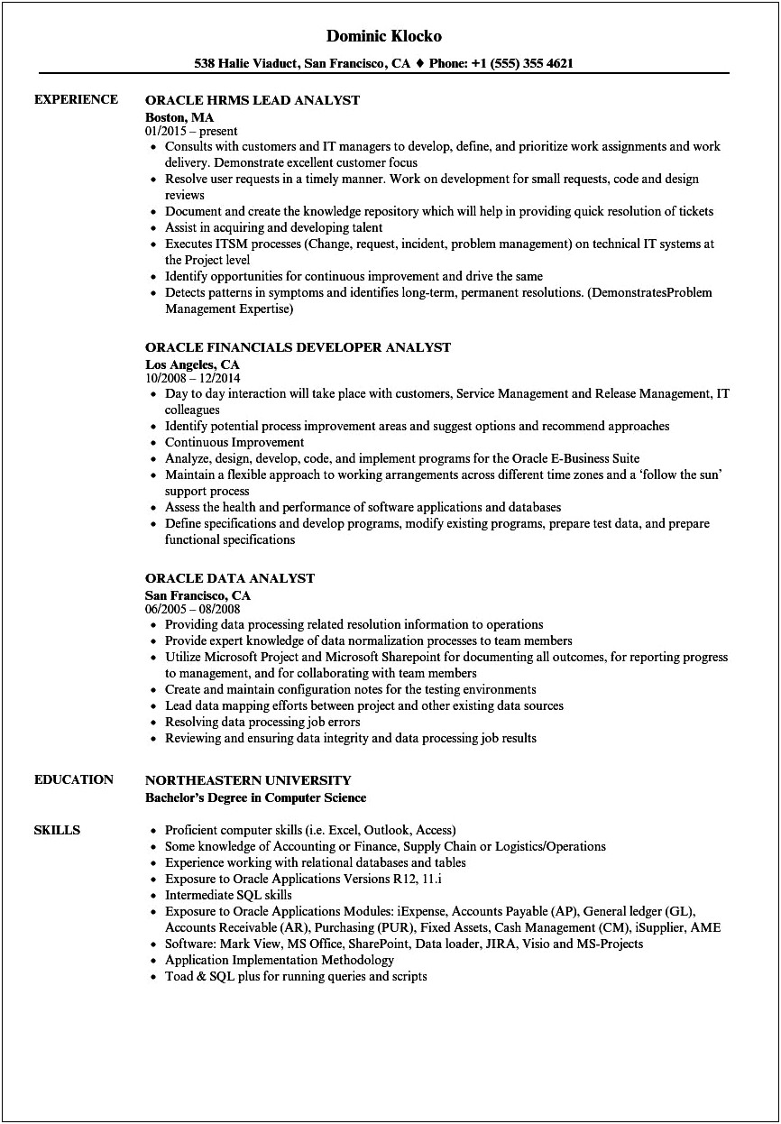 Oracle Ebusiness Suite Business Analyst Job Transunion Resume
