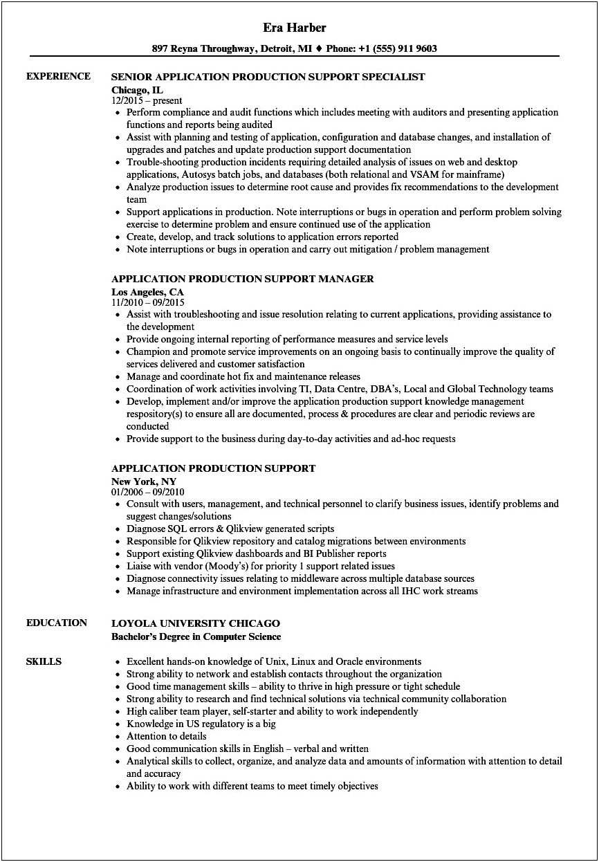 Oracle Production Support Resume Sample