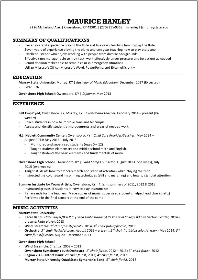Orchestra Director Resume School All State