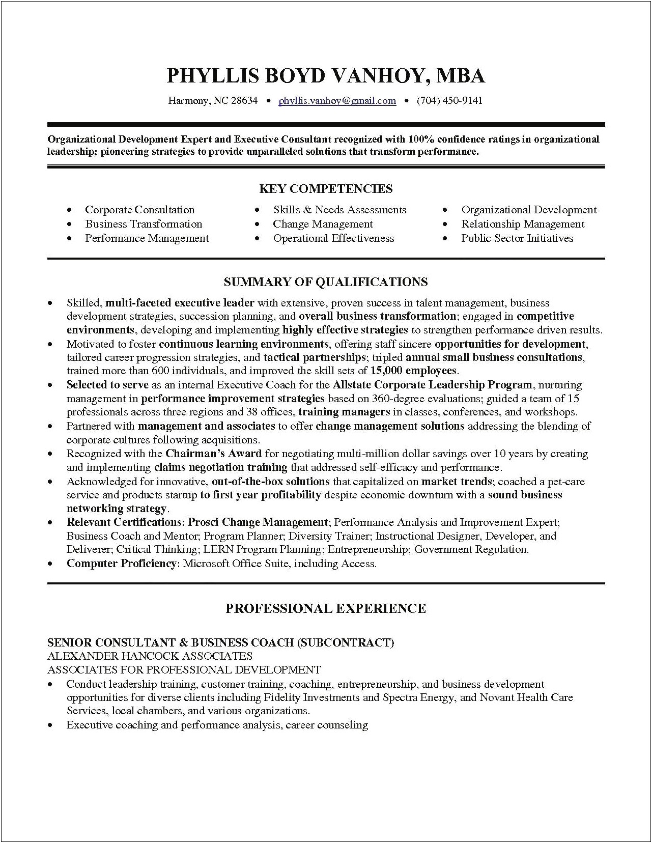 Organizational Development Consultant Sample Resume