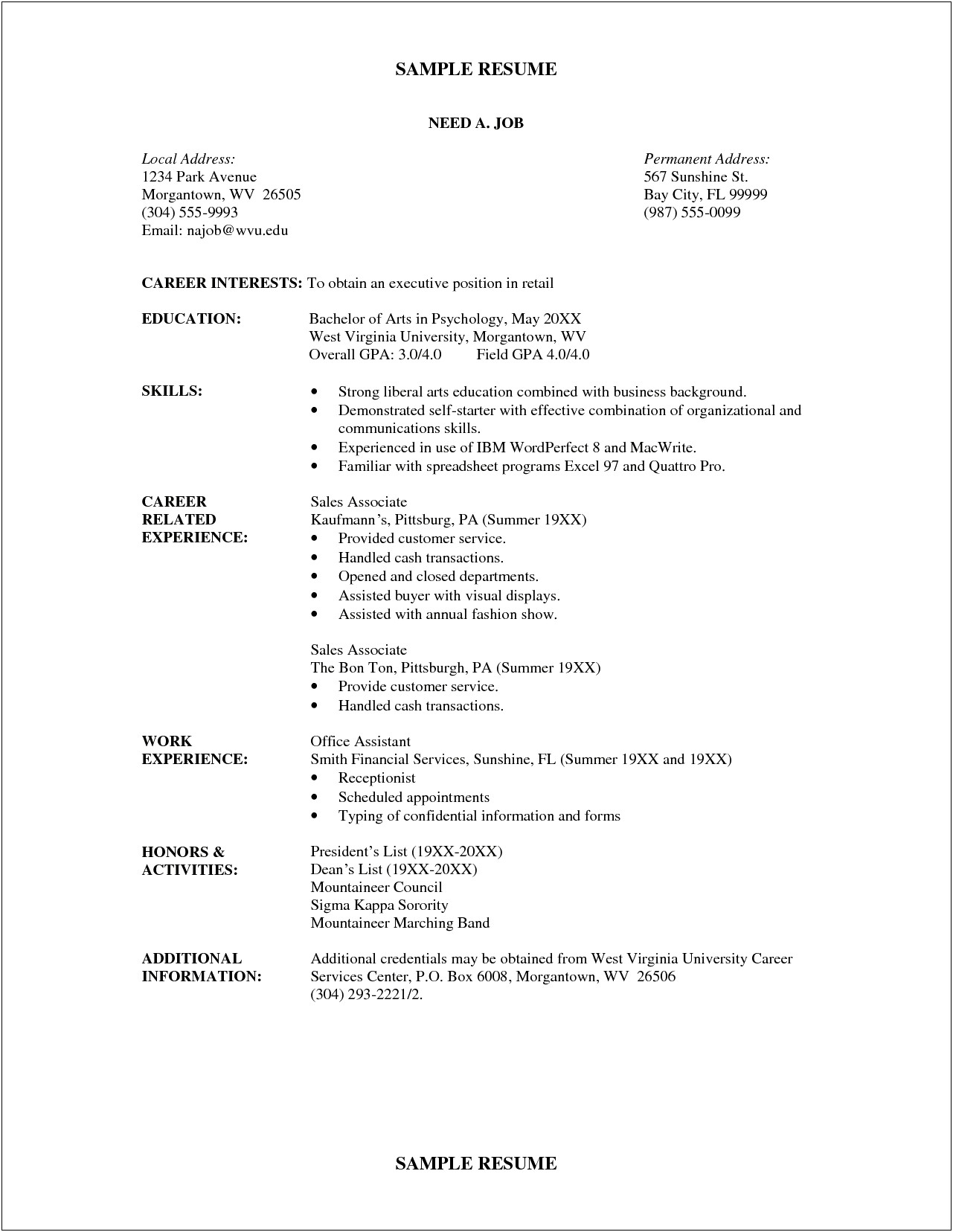 Other Information In Resume Sample