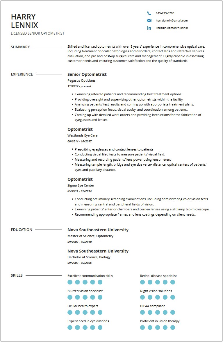 Otometric Optician Examples Of Resumes