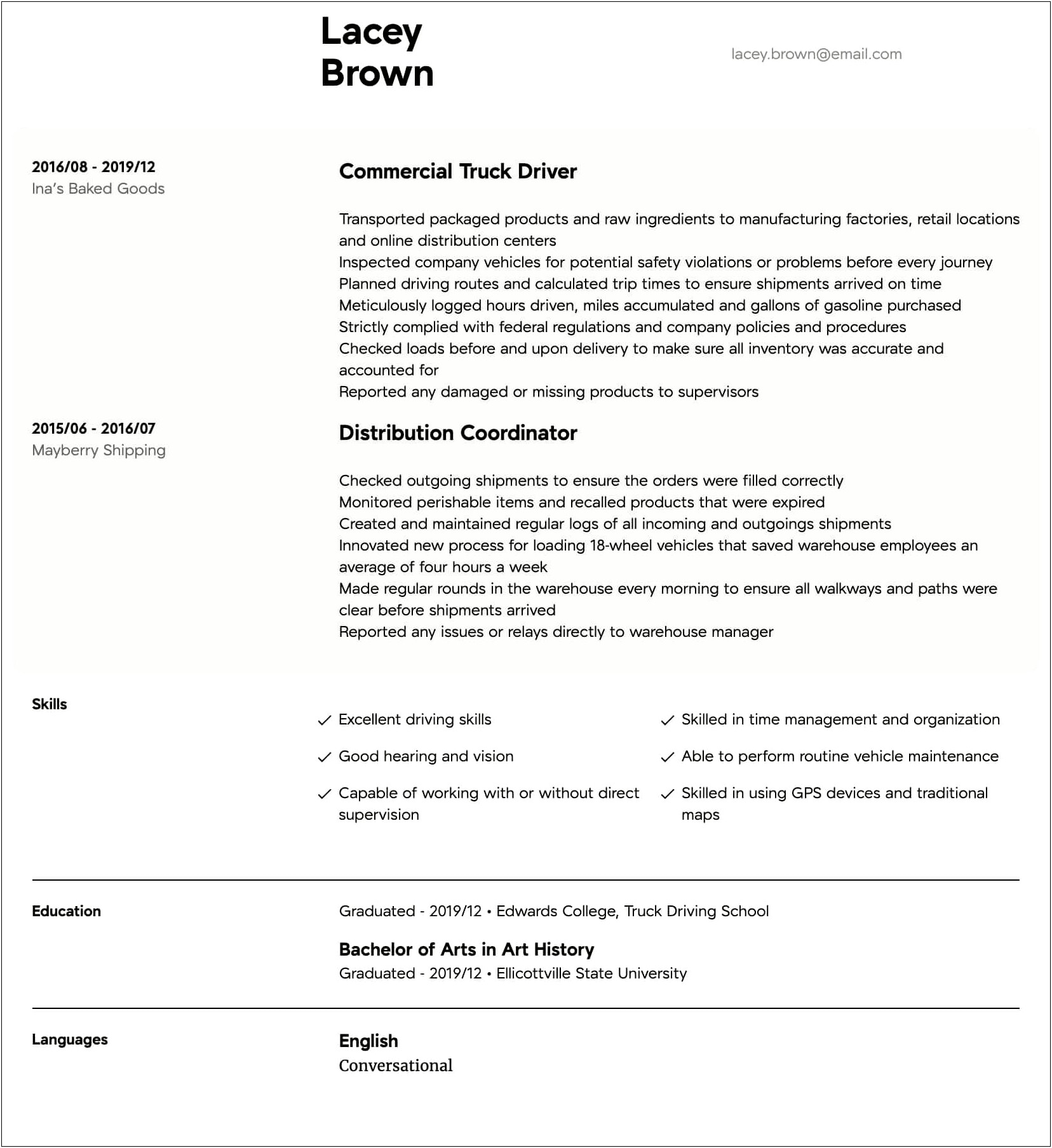 Otr Driver Job Description Resume
